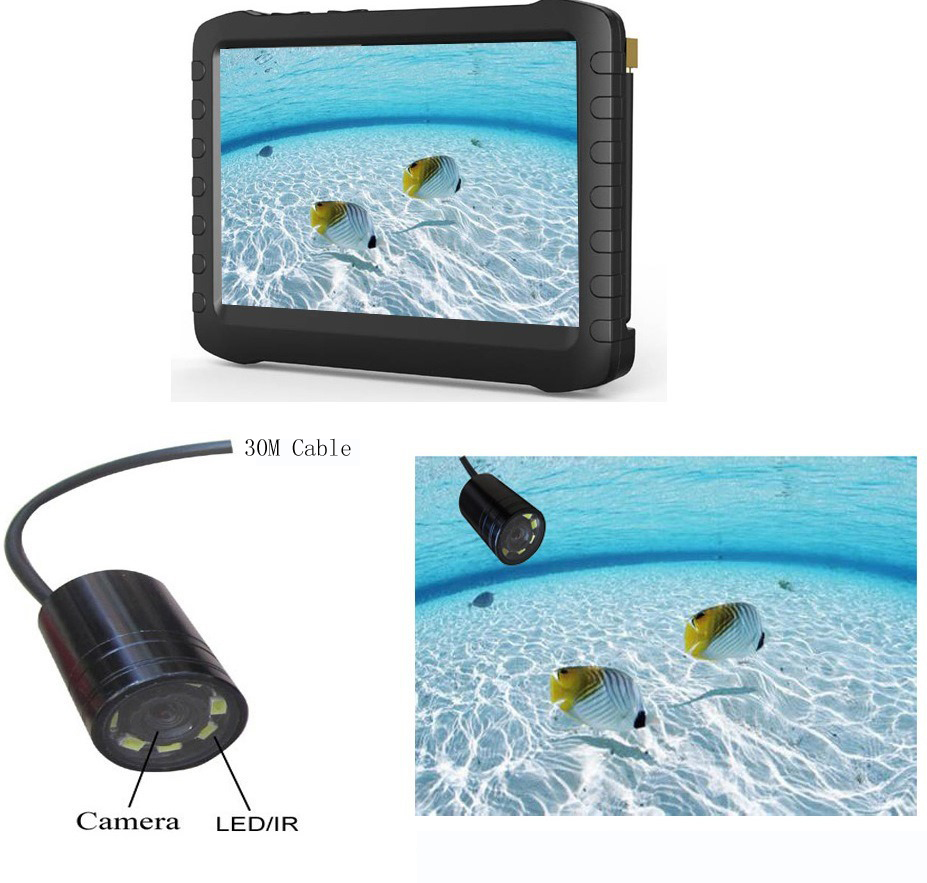 30M Cable Night Vision Mini Underwater Fish Finder Camera And 5inch DVR